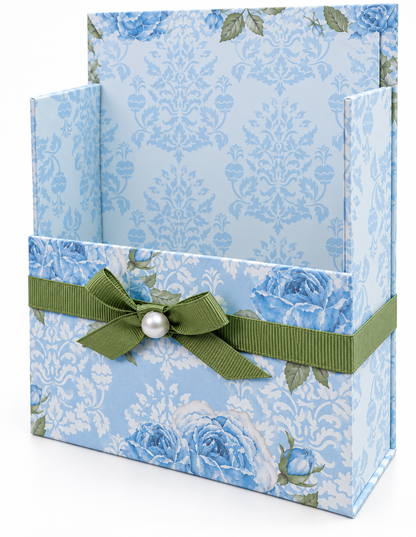 Soft Blue Floral Boxed Stationery Set – 20 Notecards, 20 Envelopes & Gold Pen - Chic Brico