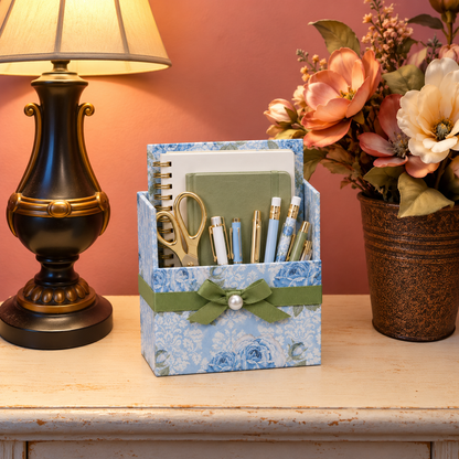 Soft Blue Floral Boxed Stationery Set – 20 Notecards, 20 Envelopes & Gold Pen - Chic Brico