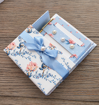 Bluebell & Blush Boxed Stationery Set – 20 Notecards, 20 Envelopes & Gold Pen - Chic Brico