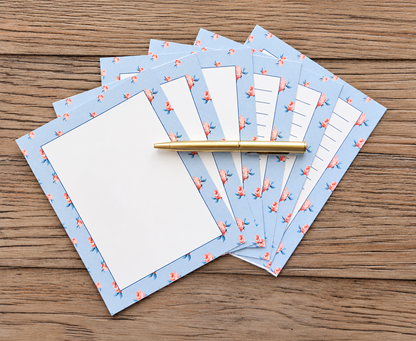 Bluebell & Blush Boxed Stationery Set – 20 Notecards, 20 Envelopes & Gold Pen - Chic Brico