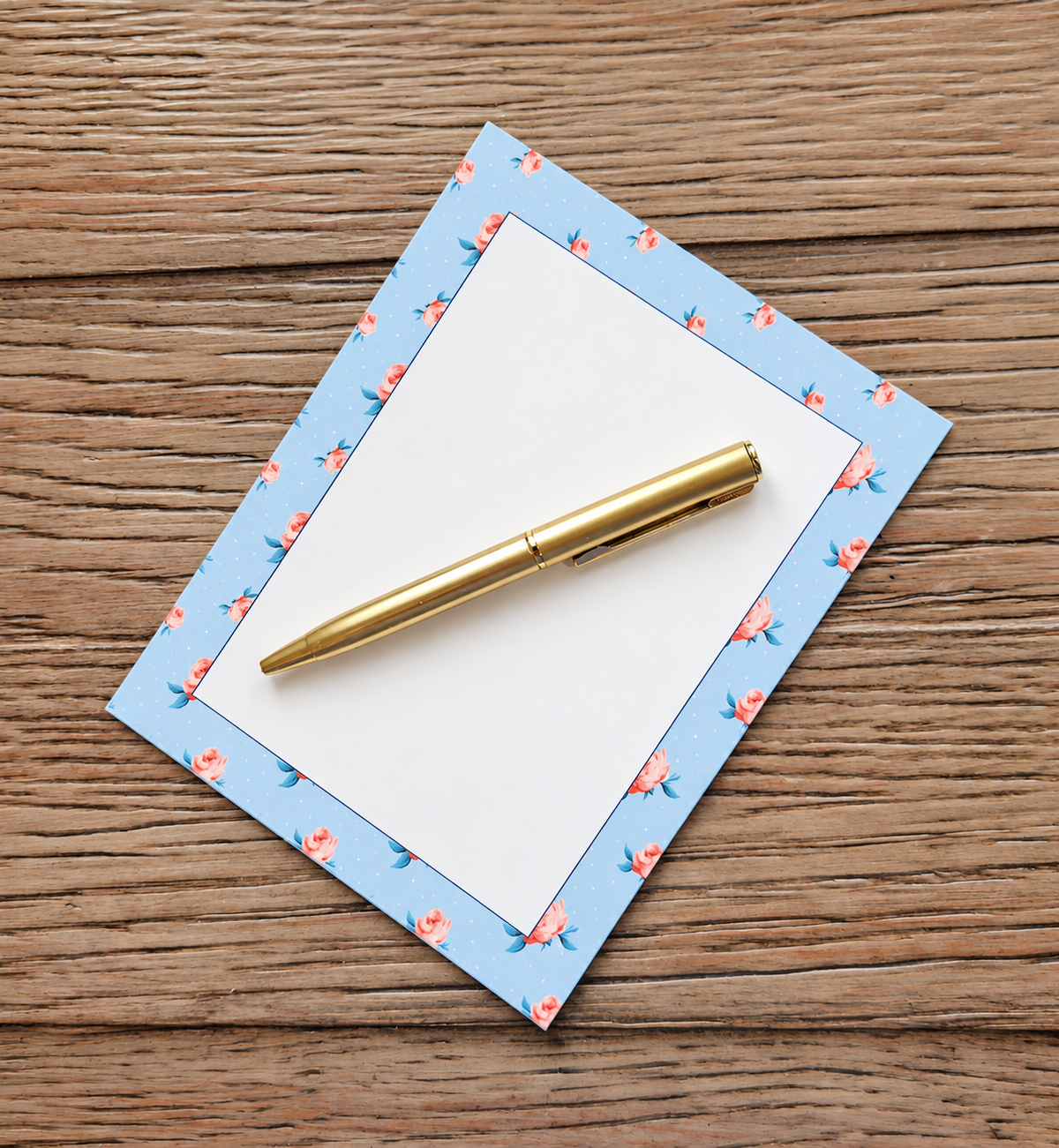 Bluebell & Blush Boxed Stationery Set – 20 Notecards, 20 Envelopes & Gold Pen - Chic Brico