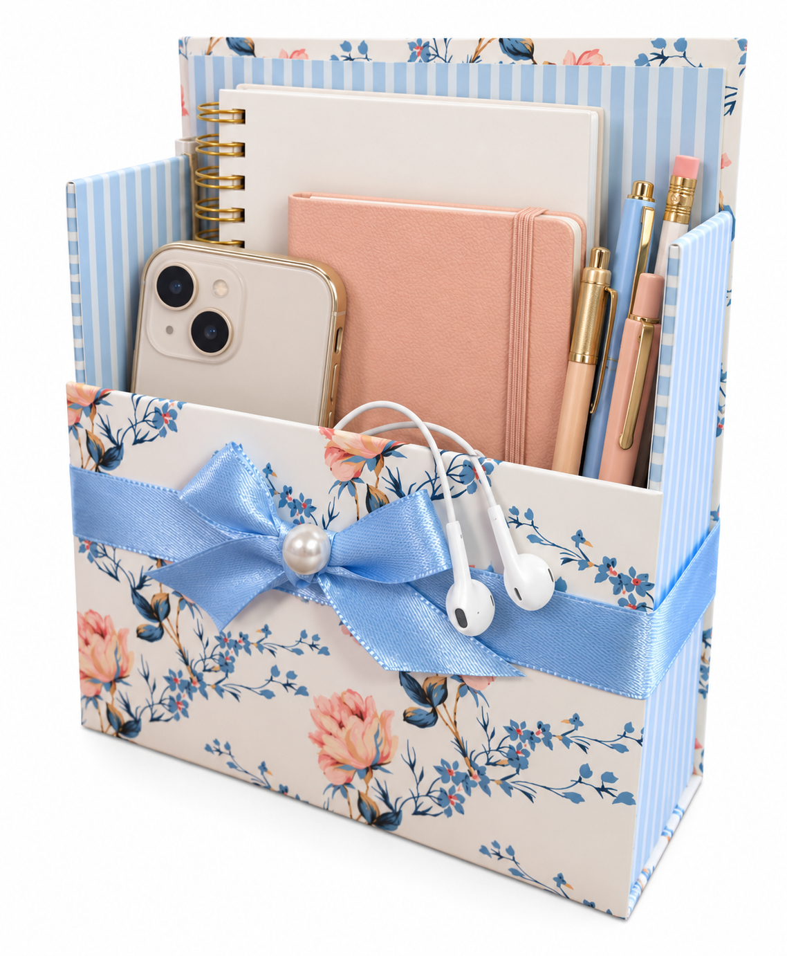 Bluebell & Blush Boxed Stationery Set – 20 Notecards, 20 Envelopes & Gold Pen - Chic Brico