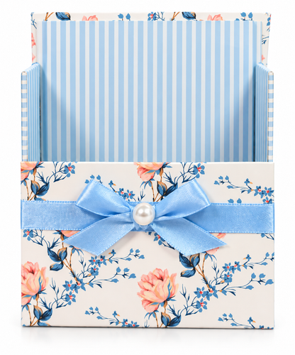 Bluebell & Blush Boxed Stationery Set – 20 Notecards, 20 Envelopes & Gold Pen - Chic Brico