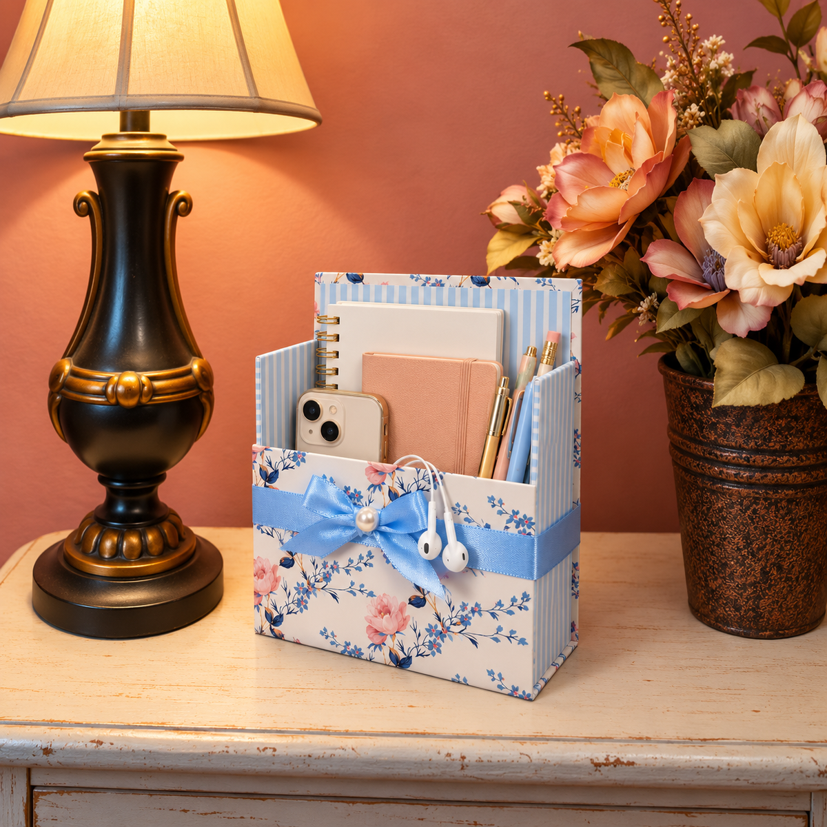 Bluebell & Blush Boxed Stationery Set – 20 Notecards, 20 Envelopes & Gold Pen - Chic Brico