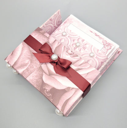 42-Pc Stationery Gift Box Set w/Reusable Desktop Organizer Box and Gold Pen - Vintage Burgundy Roses - Chic Brico