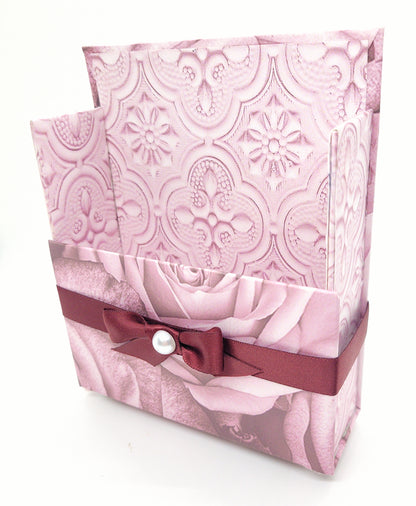 42-Pc Stationery Gift Box Set w/Reusable Desktop Organizer Box and Gold Pen - Vintage Burgundy Roses - Chic Brico