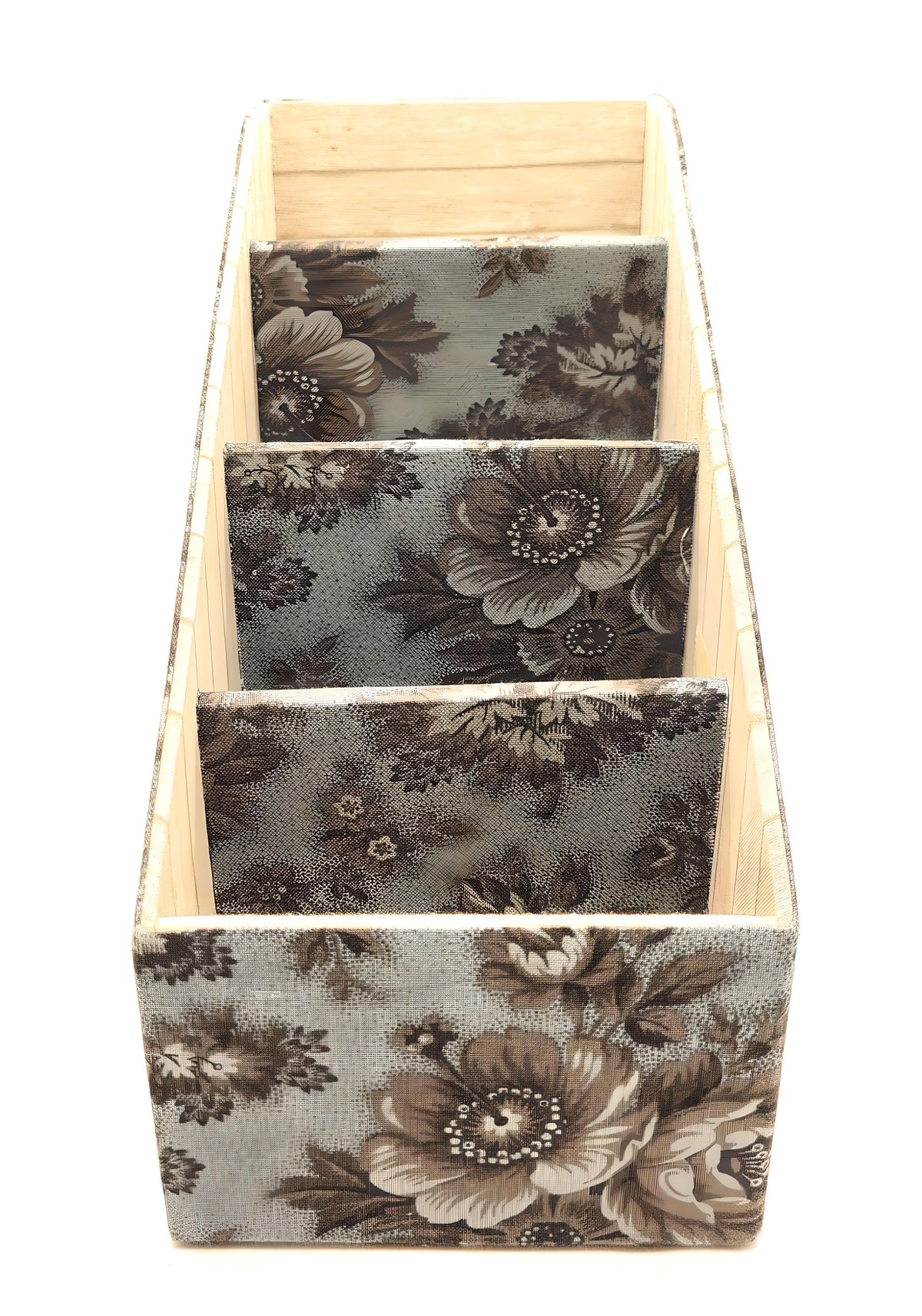 Fabric-Covered Divided Storage Tiered Organizer Box for Desktop or Tabletop, Vintage Victorian Wallpaper - Chic Brico