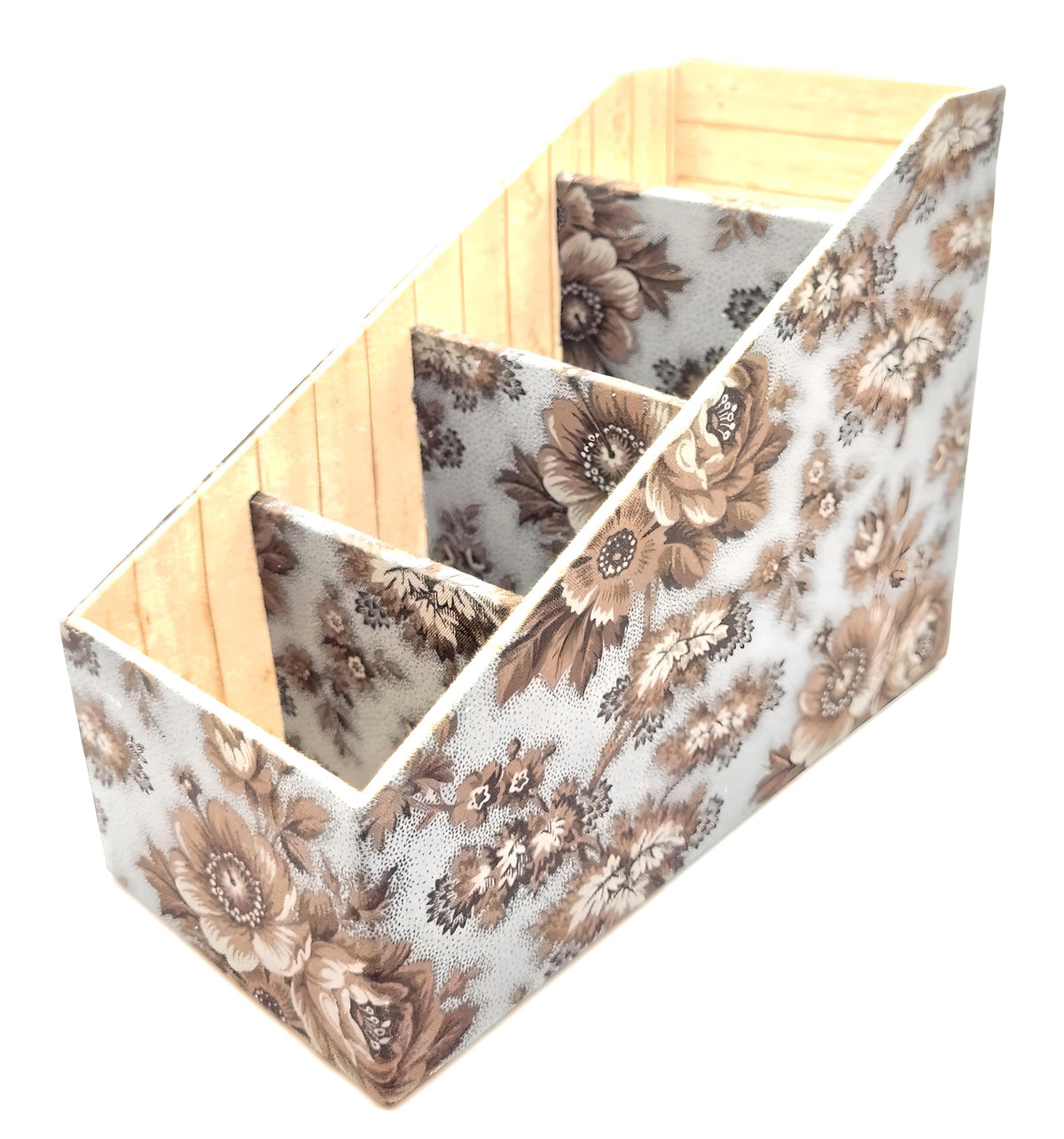 Fabric-Covered Divided Storage Tiered Organizer Box for Desktop or Tabletop, Vintage Victorian Wallpaper - Chic Brico