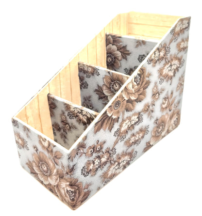 Fabric-Covered Divided Storage Tiered Organizer Box for Desktop or Tabletop, Vintage Victorian Wallpaper - Chic Brico