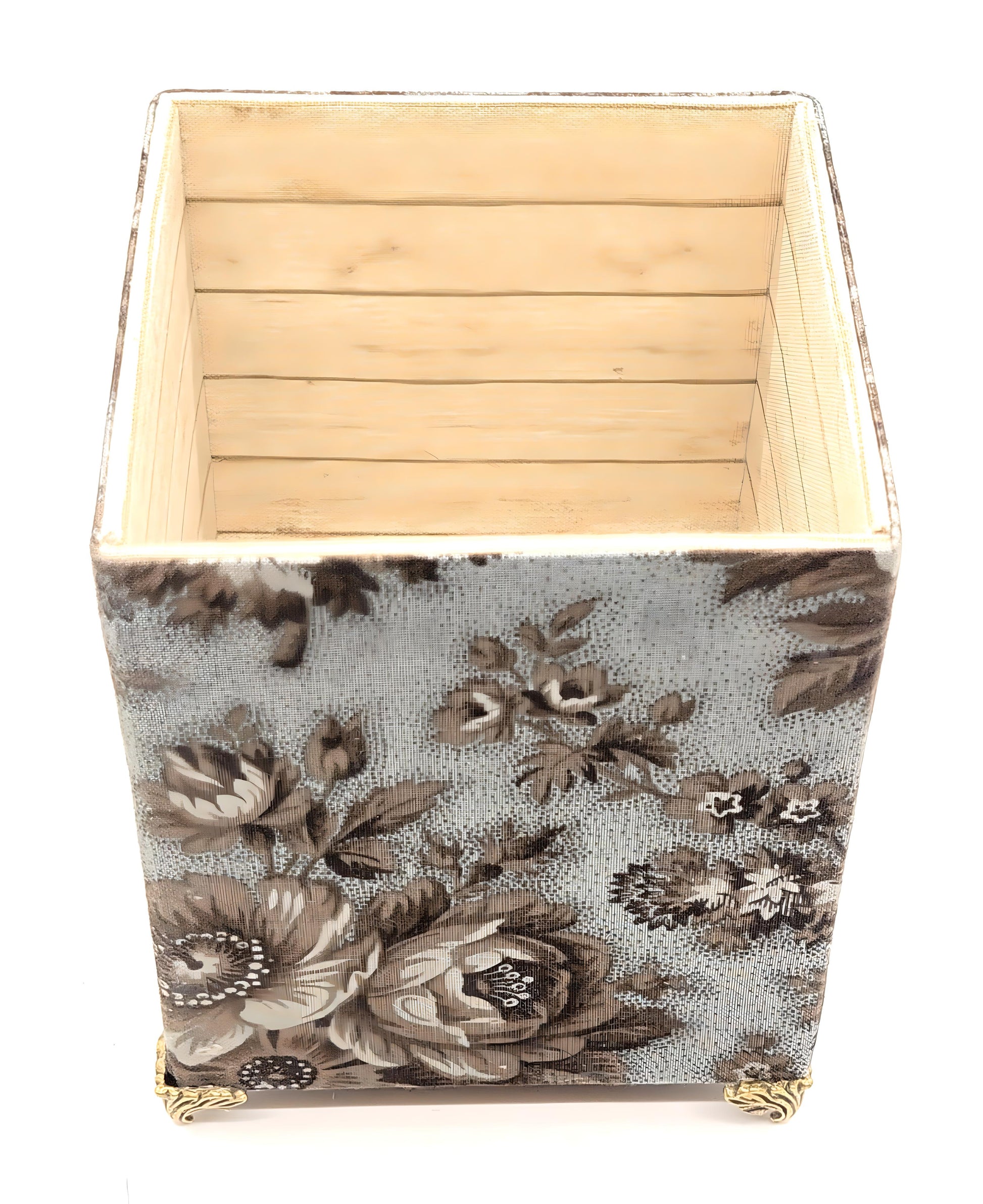 Fabric-Covered Pen Pencil Cosmetics Brushes Holder, Desktop Organizer, Vintage Victorian Wallpaper - Chic Brico