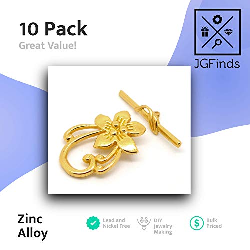 JGFinds Lily Flower Bracelet Toggle Clasps - 10 Sets of Gold Tone DIY Jewelry Making Crafts - Chic Brico