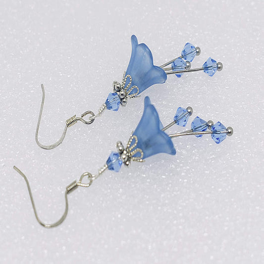 Light Blue and Silver Bell Flower Earrings - Chic Brico
