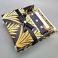 42-Pc Stationery For Him Gift Box Set w/Reusable Desktop Organizer Box and Gold Pen - Black & Gold Geometric - Chic Brico