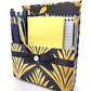 42-Pc Stationery For Him Gift Box Set w/Reusable Desktop Organizer Box and Gold Pen - Black & Gold Geometric - Chic Brico