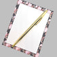 42-Pc Stationery Gift Box Set w/Reusable Desktop Organizer Box and Gold Pen - Pink & Coral Roses on Black - Chic Brico