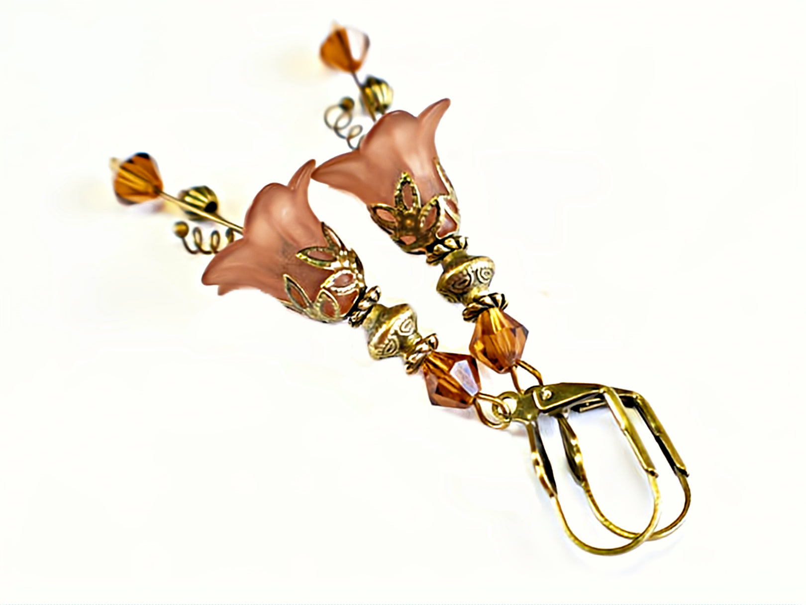 Vintage Victorian Style Chocolate Brown and Antique Bronze Bell Flower Lucite Earrings - Chic Brico