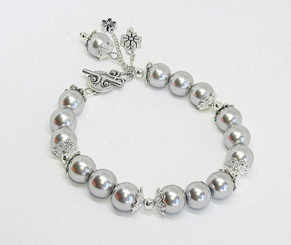 Gray And Silver Pearl Wedding Jewelry Bracelet - Chic Brico