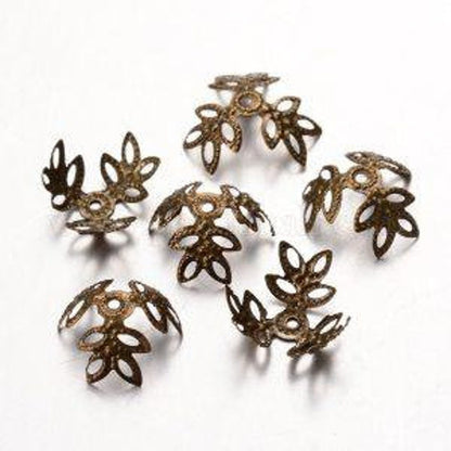 3-Petal Leaf Antique Bronze Iron Filigree Flexible Bead Cap - Qty 20, 50 or 100 - Chic Brico