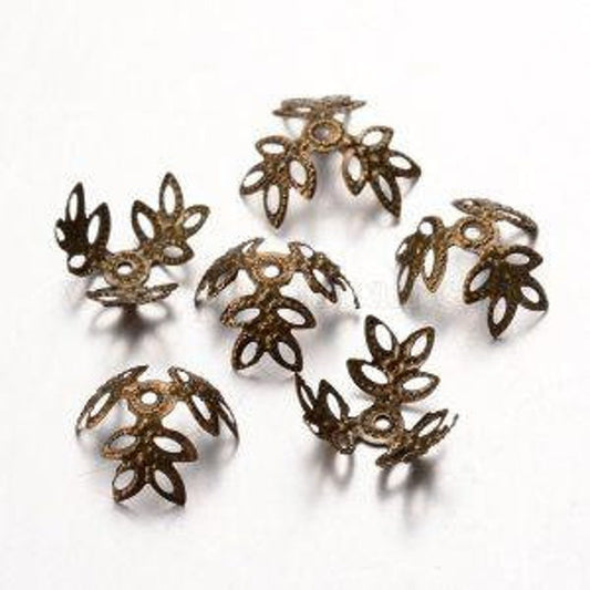 3-Petal Leaf Antique Bronze Iron Filigree Flexible Bead Cap - Qty 20, 50 or 100 - Chic Brico