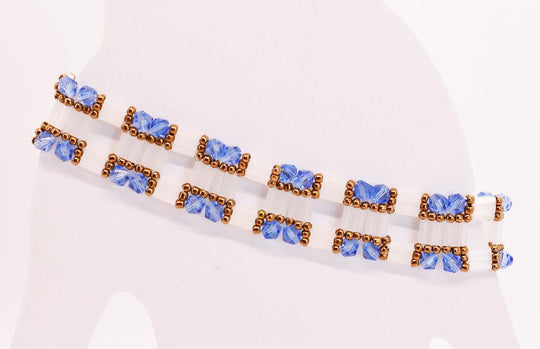 Blue, White & Antique Gold Block Link Bracelet - Chic Brico