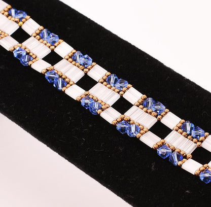 Blue, White & Antique Gold Block Link Bracelet - Chic Brico