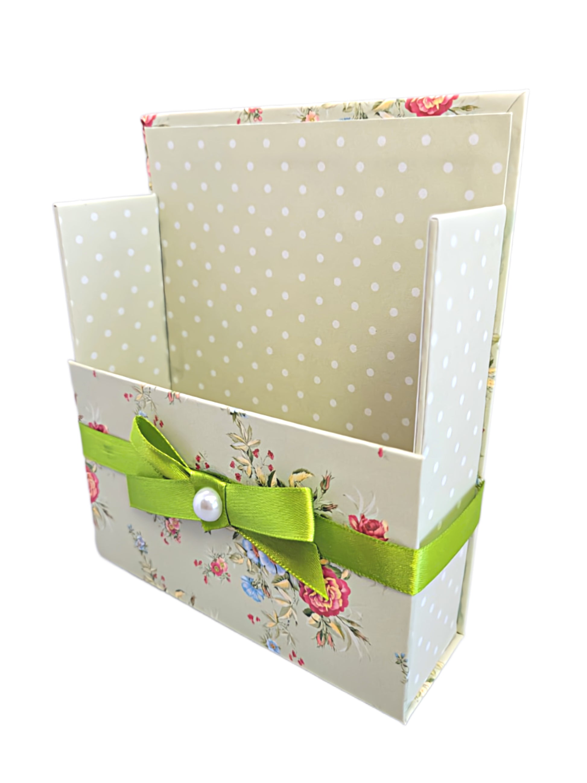 42-Pc Stationery Gift Box Set w/Reusable Desktop Organizer Box and Gold Pen - Coral Pink & Sage Green Floral - Chic Brico