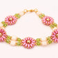 Pink, Gold, Green & Ivory Daisy Block Link Bracelet - Chic Brico