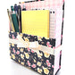 42-Pc Stationery Gift Box Set w/Reusable Desktop Organizer Box and Gold Pen - Black, Pink & Yellow Roses - Chic Brico