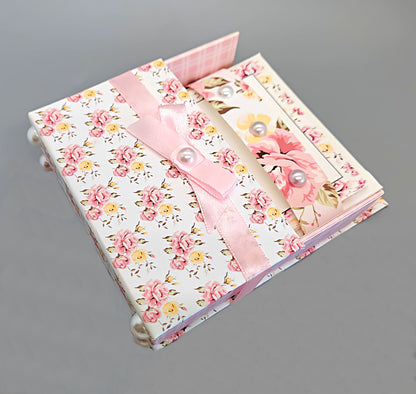 42-Pc Stationery Gift Box Set w/Reusable Desktop Organizer Box and Gold Pen - Pink & Yellow Posies - Chic Brico