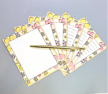 42-Pc Stationery Gift Box Set w/Reusable Desktop Organizer Box and Gold Pen - Pink, Purple, Ivory - Chic Brico