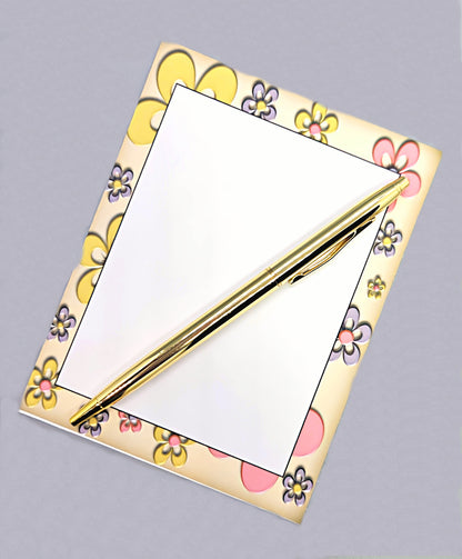 42-Pc Stationery Gift Box Set w/Reusable Desktop Organizer Box and Gold Pen - Pink, Purple, Ivory - Chic Brico