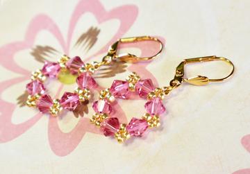 Birthstone Colors Hoop Earrings made with Swarovski Crystals, Rose Pink - Chic Brico