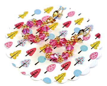 Birthstone Colors Hoop Earrings made with Swarovski Crystals, Rose Pink - Chic Brico