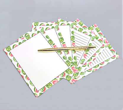 42-Pc Stationery Gift Box Set w/Reusable Desktop Organizer Box and Gold Pen - Fresh Red Watermelon - Chic Brico