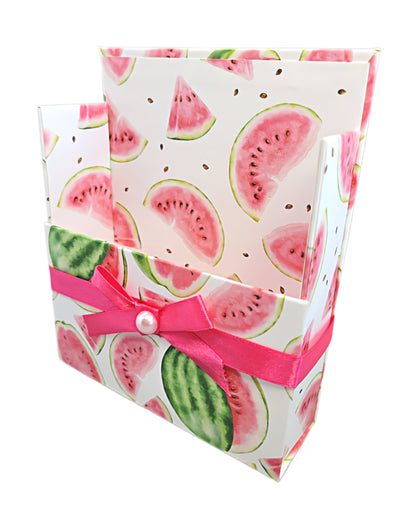42-Pc Stationery Gift Box Set w/Reusable Desktop Organizer Box and Gold Pen - Fresh Red Watermelon - Chic Brico