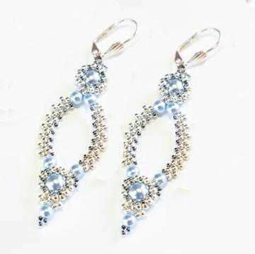 Light Blue Pearl and Silver Oval Hoop Earrings made with Swarovski Pearls - Chic Brico