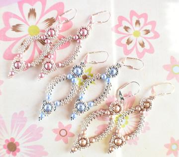 Powder Almond and Silver Oval Hoop Earrings made with Swarovski Pearls - Chic Brico