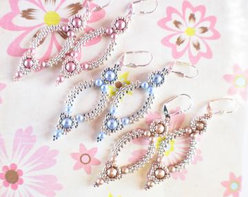 Light Blue Pearl and Silver Oval Hoop Earrings made with Swarovski Pearls - Chic Brico