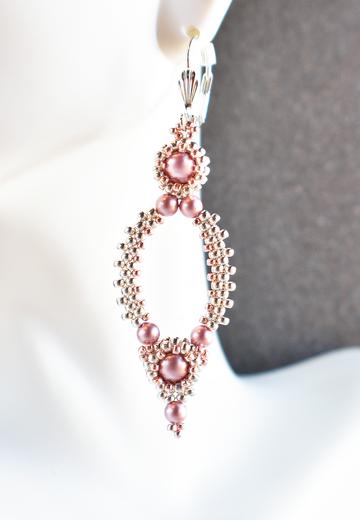 Powder Pink and Silver Oval Hoop Earrings made with Swarovski Pearls - Chic Brico