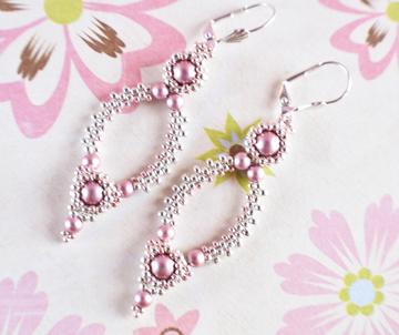 Powder Pink and Silver Oval Hoop Earrings made with Swarovski Pearls - Chic Brico