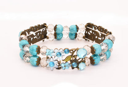 Turquoise Resin & Crystal Beads Stretch Link Bracelet - Chic Brico