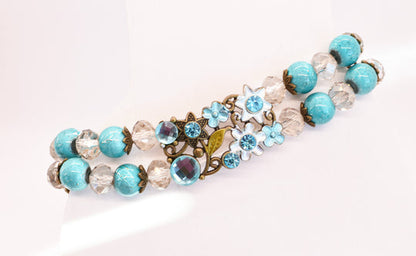 Turquoise Resin & Crystal Beads Stretch Link Bracelet - Chic Brico