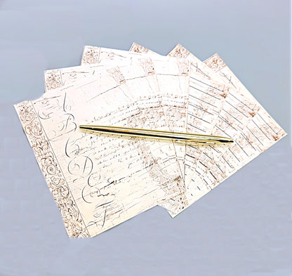 42-Pc Stationery Gift Box Set w/Reusable Desktop Organizer Box and Gold Pen - Vintage Letters & Ivory Lace) - Chic Brico