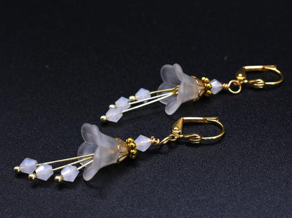 White and Gold Flower Bell Earrings - Chic Brico